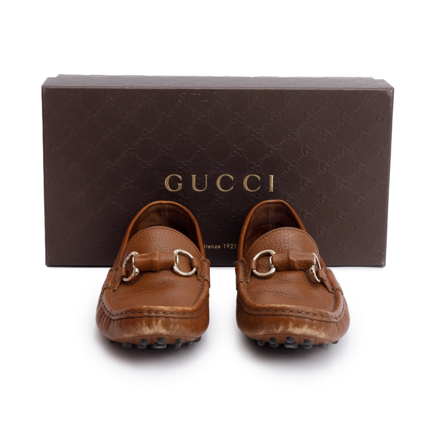 Gucci Brown Leather Horsebit Accent Loafers, Size 37