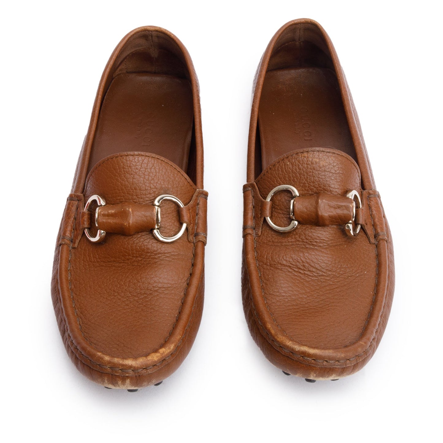 Gucci Brown Leather Horsebit Accent Loafers, Size 37