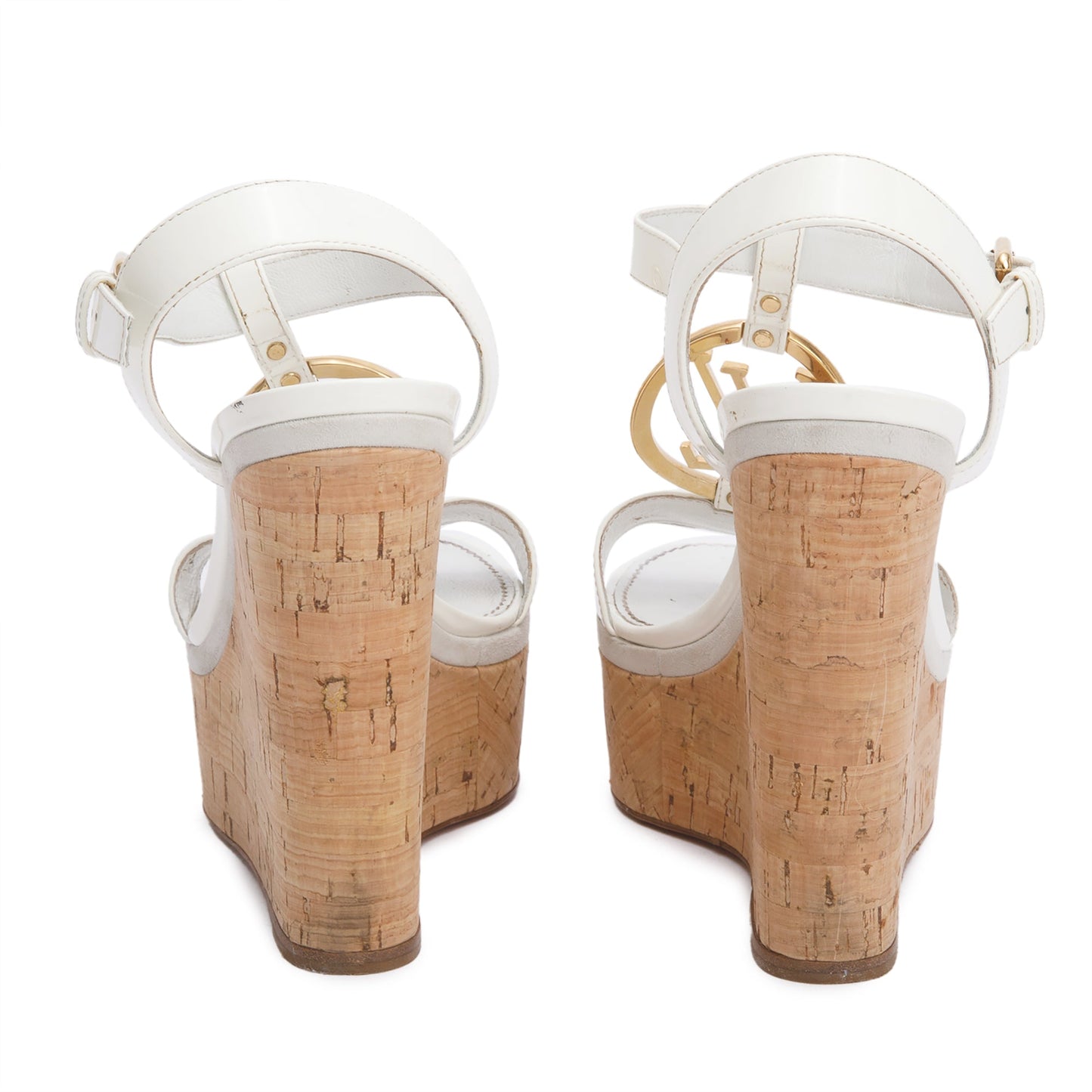 Louis Vuitton White Vernis Leather LV Logo Wedge Sandals, Size 36