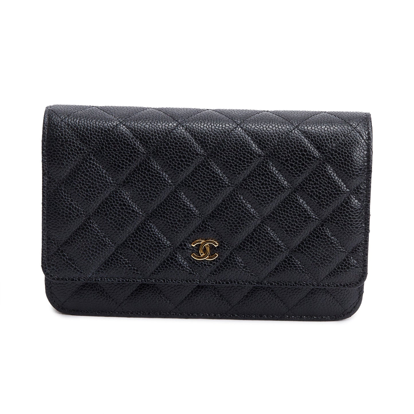 Chanel 2021 Black Quilted Caviar Leather Classic Wallet on Chain