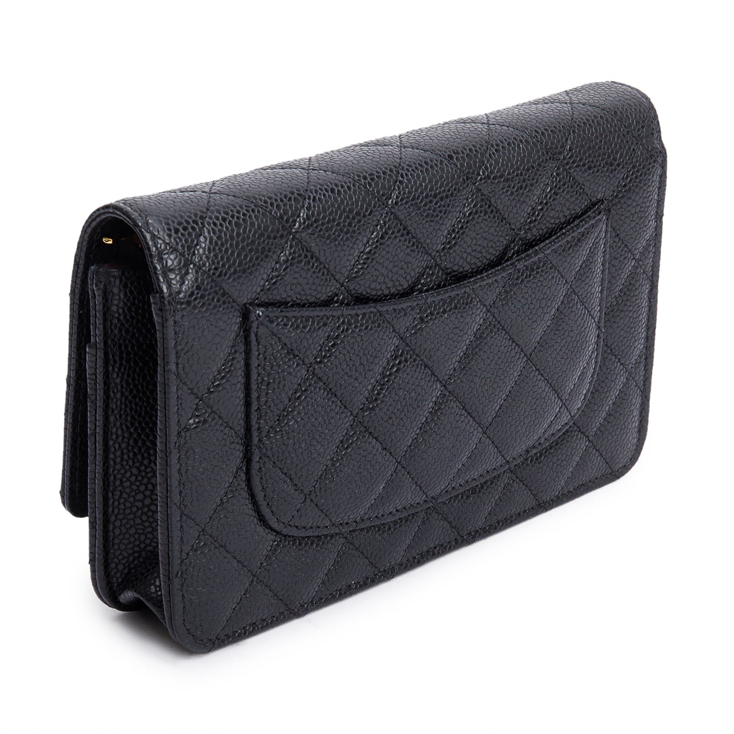 Chanel 2021 Black Quilted Caviar Leather Classic Wallet on Chain