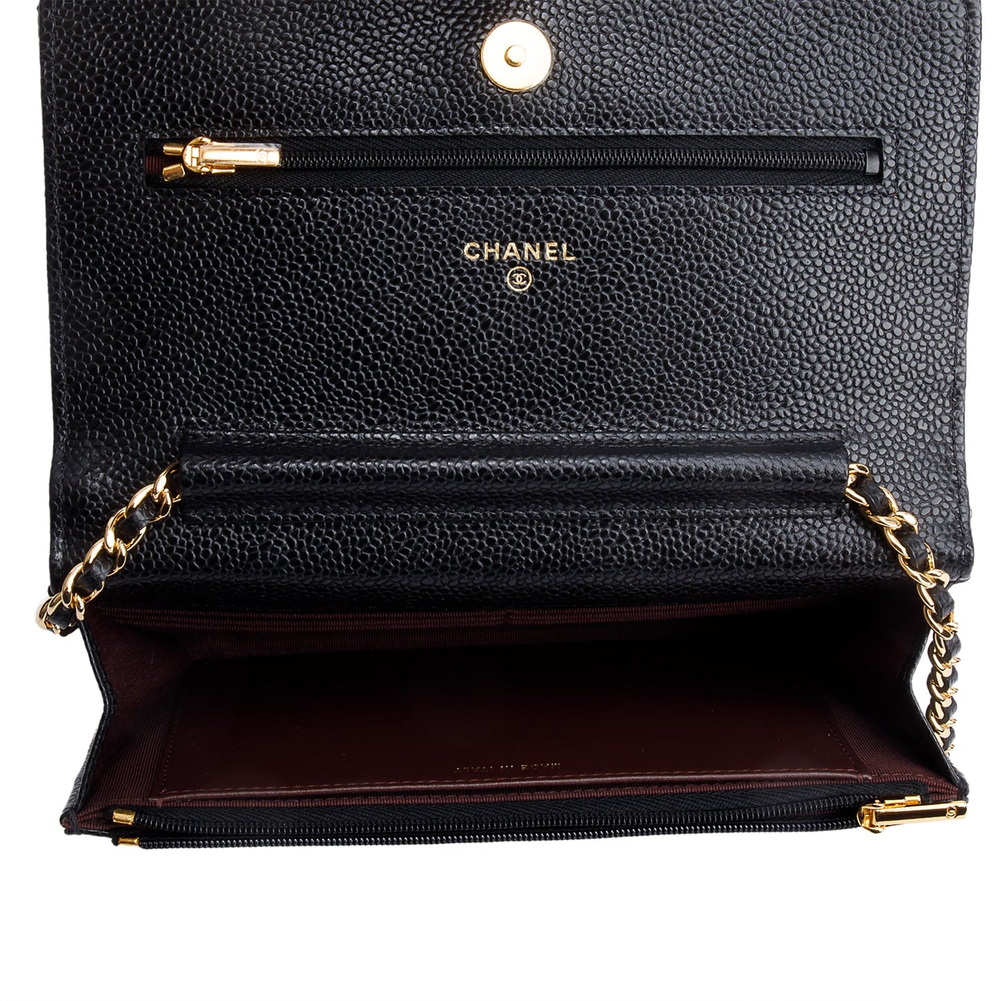 Chanel 2021 Black Quilted Caviar Leather Classic Wallet on Chain