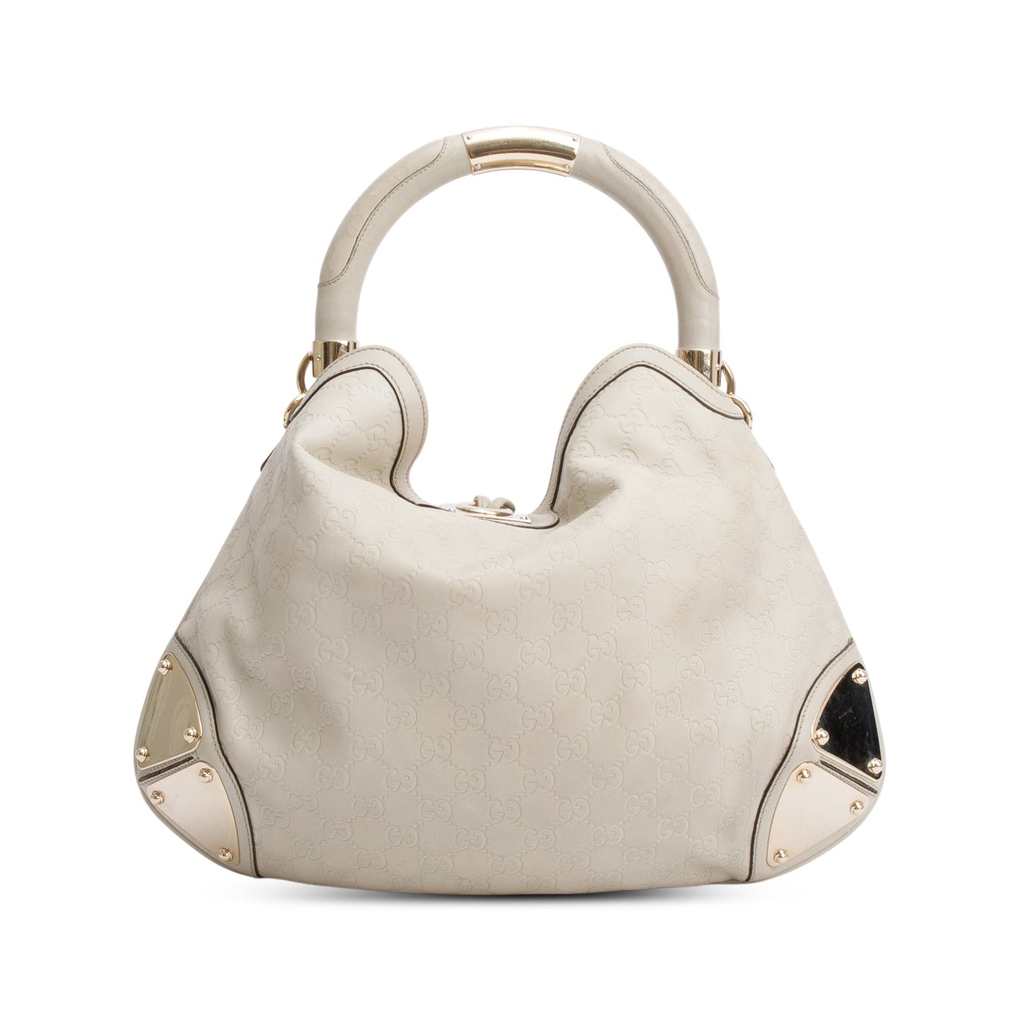 Gucci Ivory Guccissima Leather Medium Bamboo Indy Tassel Hobo