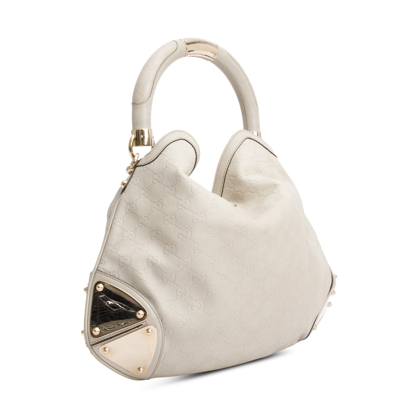 Gucci Ivory Guccissima Leather Medium Bamboo Indy Tassel Hobo