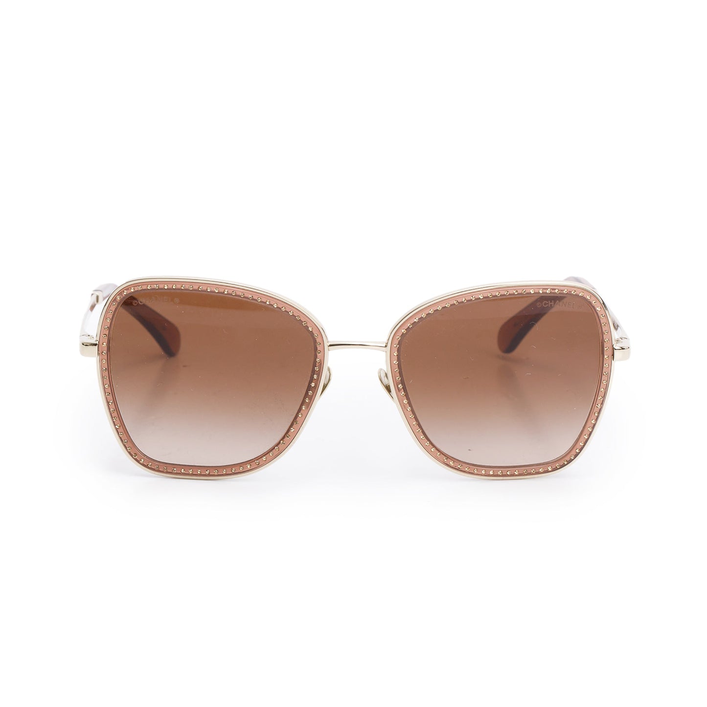 Chanel 4277-B Gold Tone Metal Frame Crystal Accent Square Sunglasses