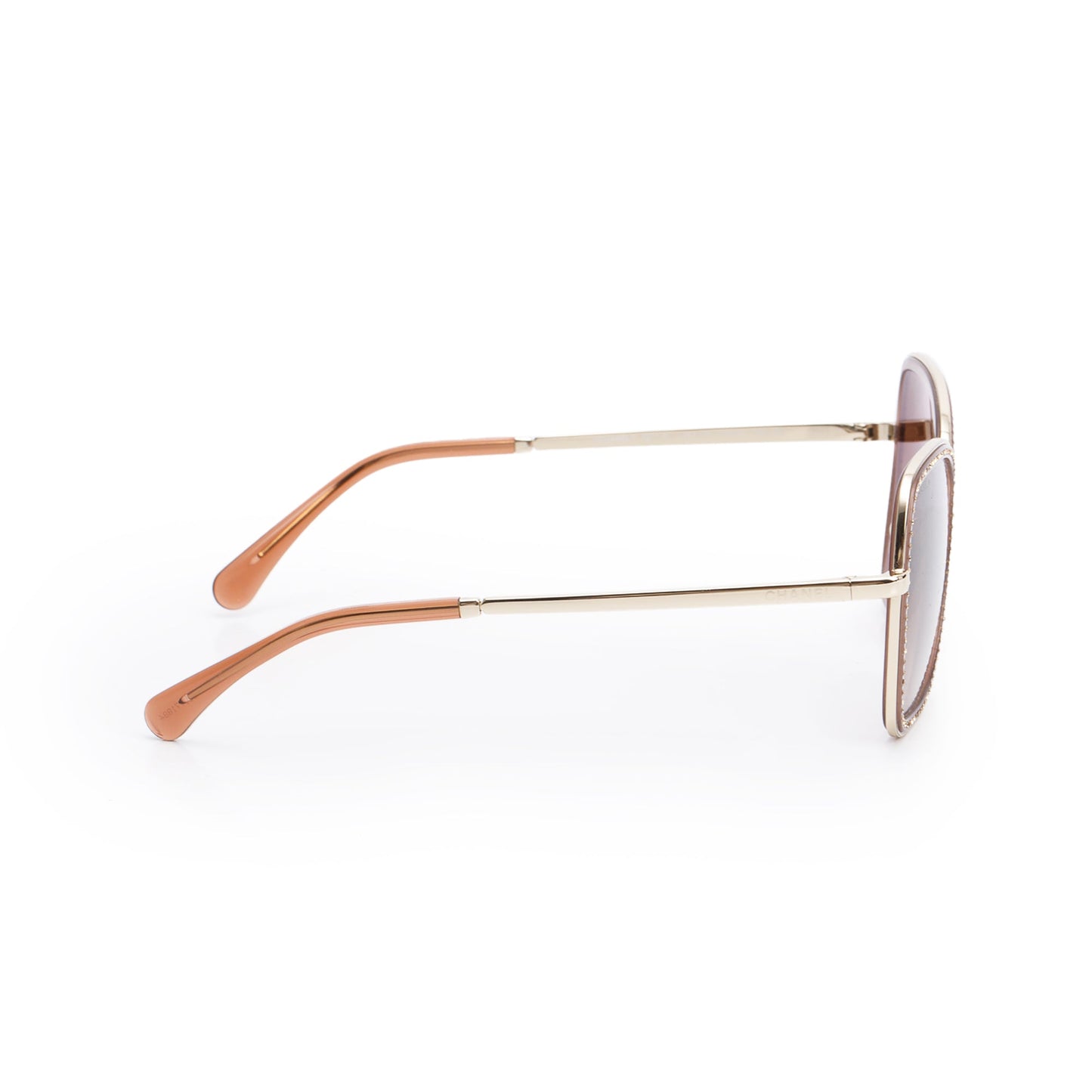 Chanel 4277-B Gold Tone Metal Frame Crystal Accent Square Sunglasses