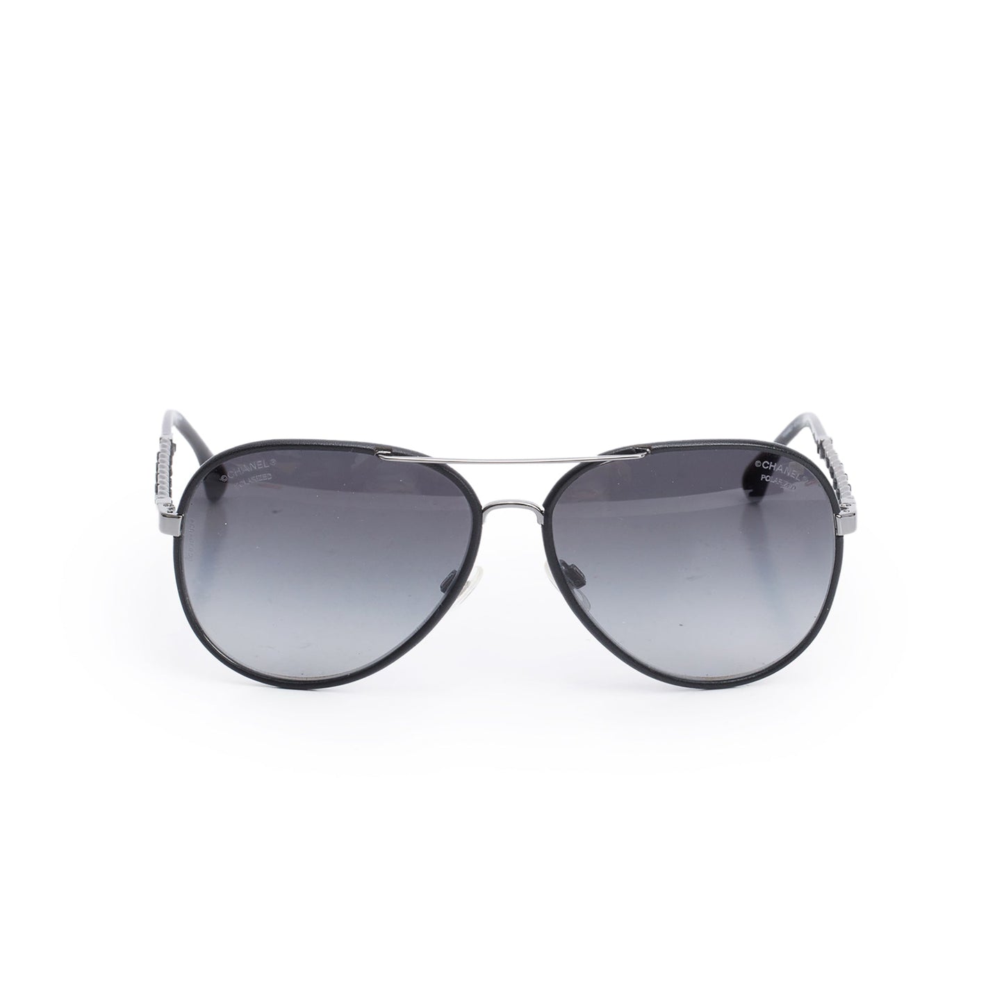Chanel 4219-Q Gun-Metal Chain-Link Accent Aviator Sunglasses