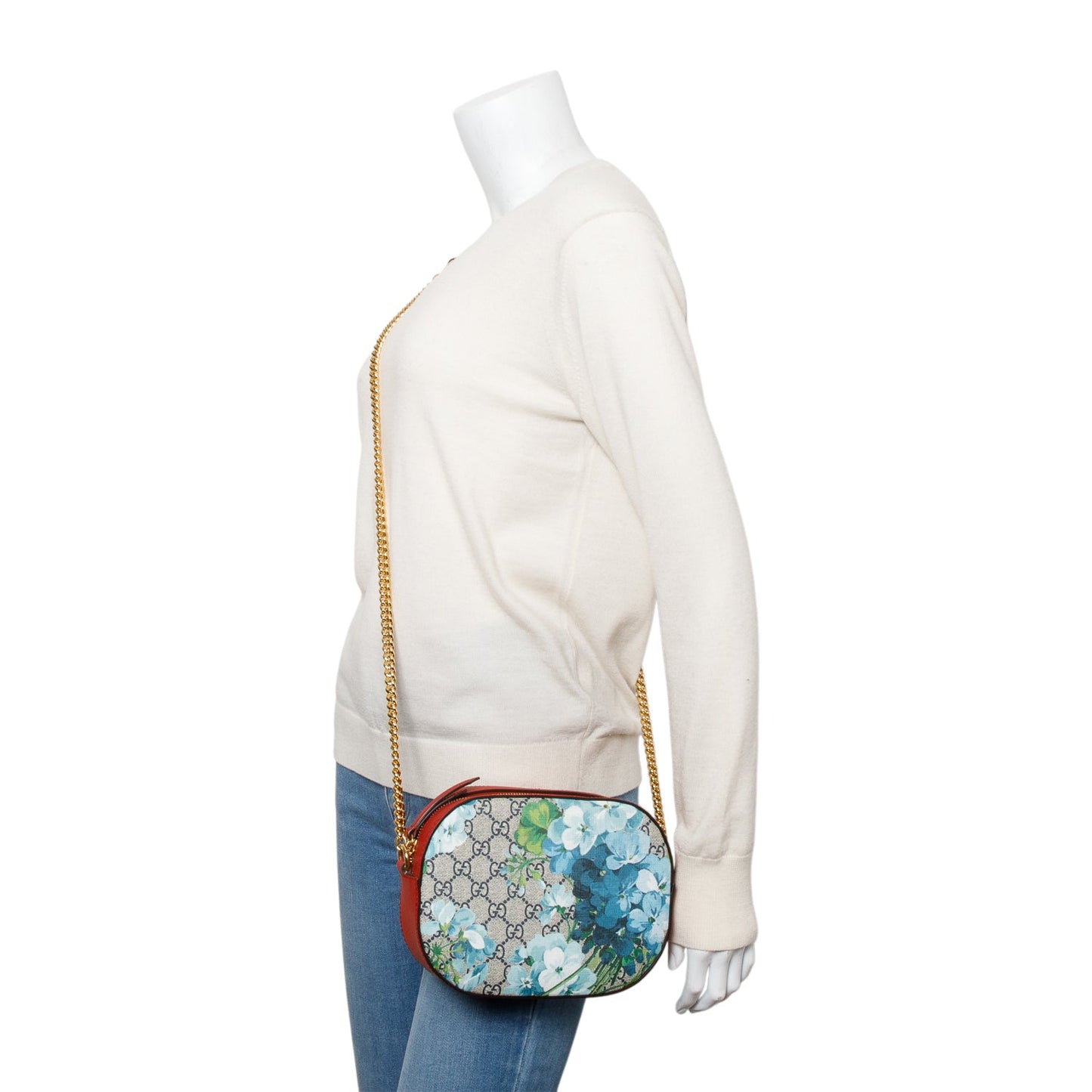 Gucci GG Supreme Red Leather Blooms Chain Crossbody Bag