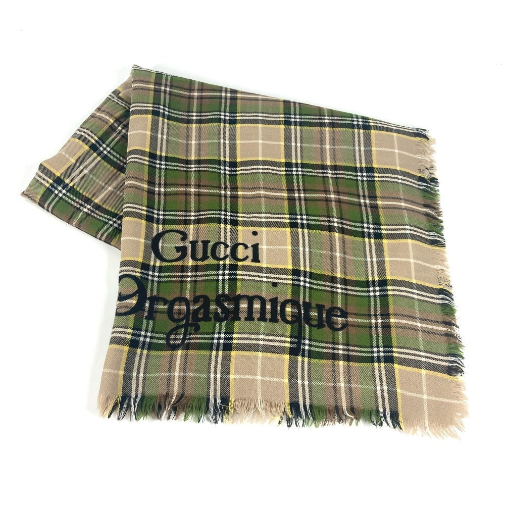 GUCCI shawl 620547 wool beige Check large format