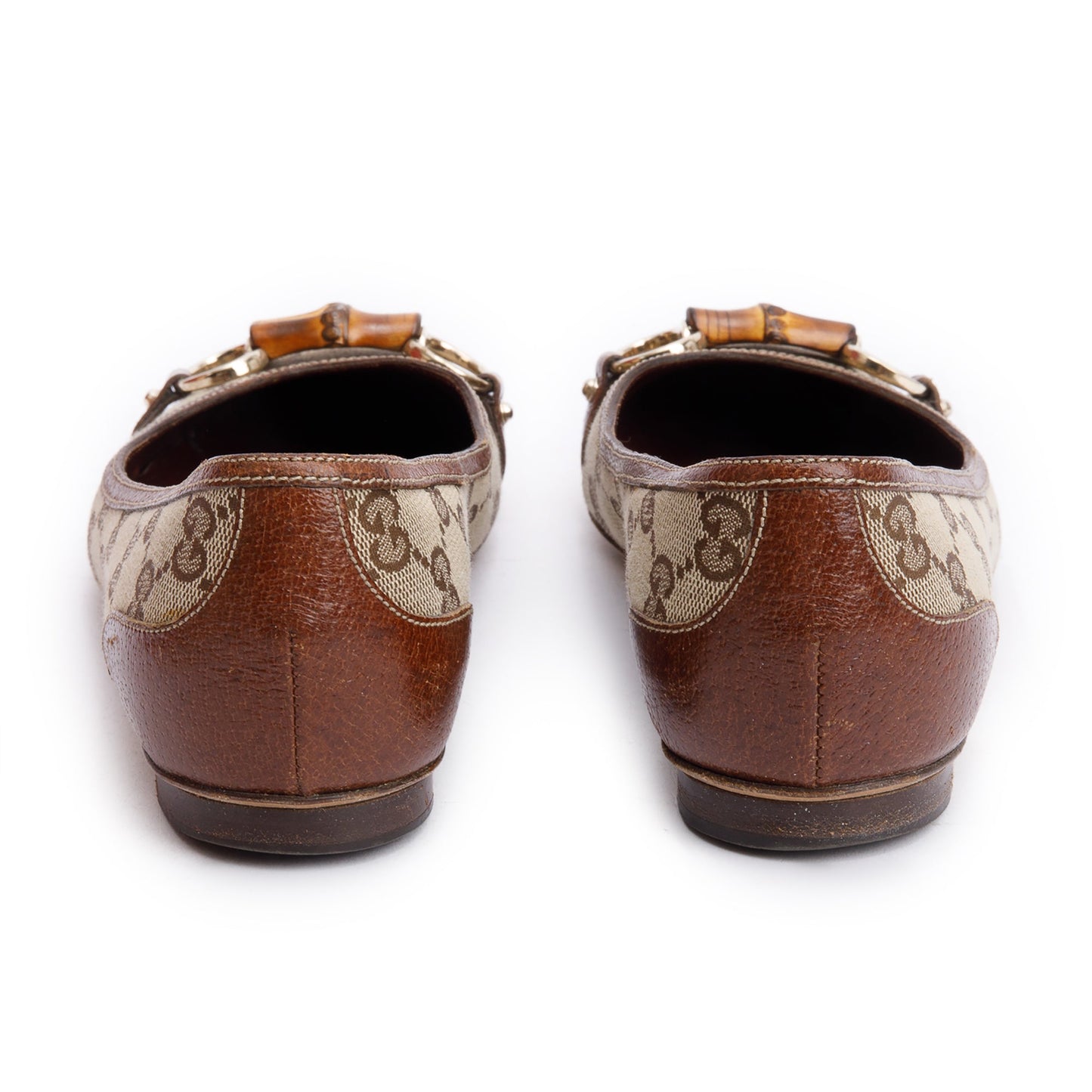 Gucci GG Canvas Horsebit Bamboo Accent Ballet Flats, Size 7.5