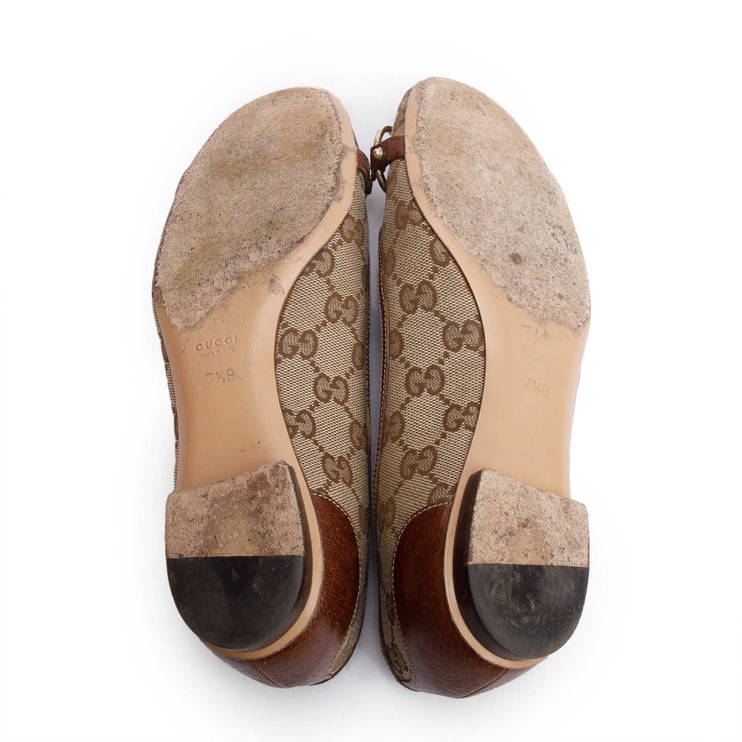 Gucci GG Canvas Horsebit Bamboo Accent Ballet Flats, Size 7.5