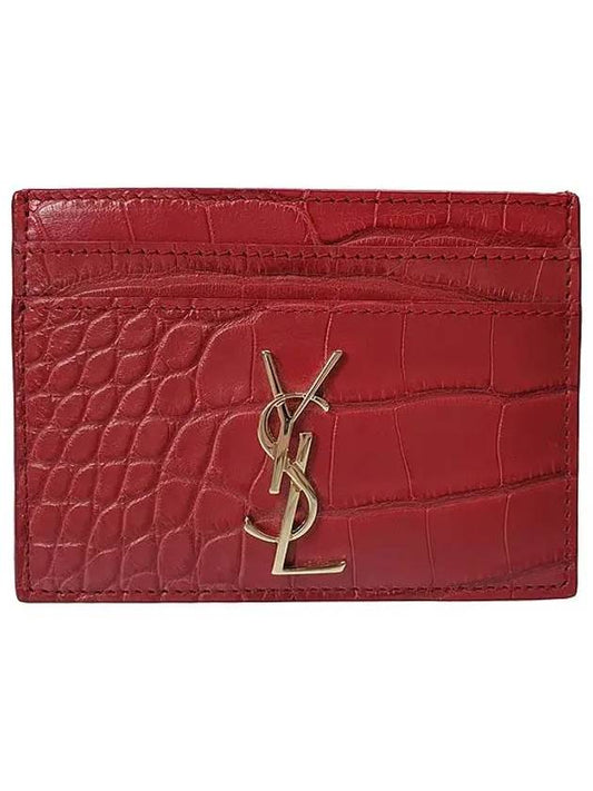 Luxury Saint Laurent Trending 2025 Monogram Crocodile Card Wallet Red