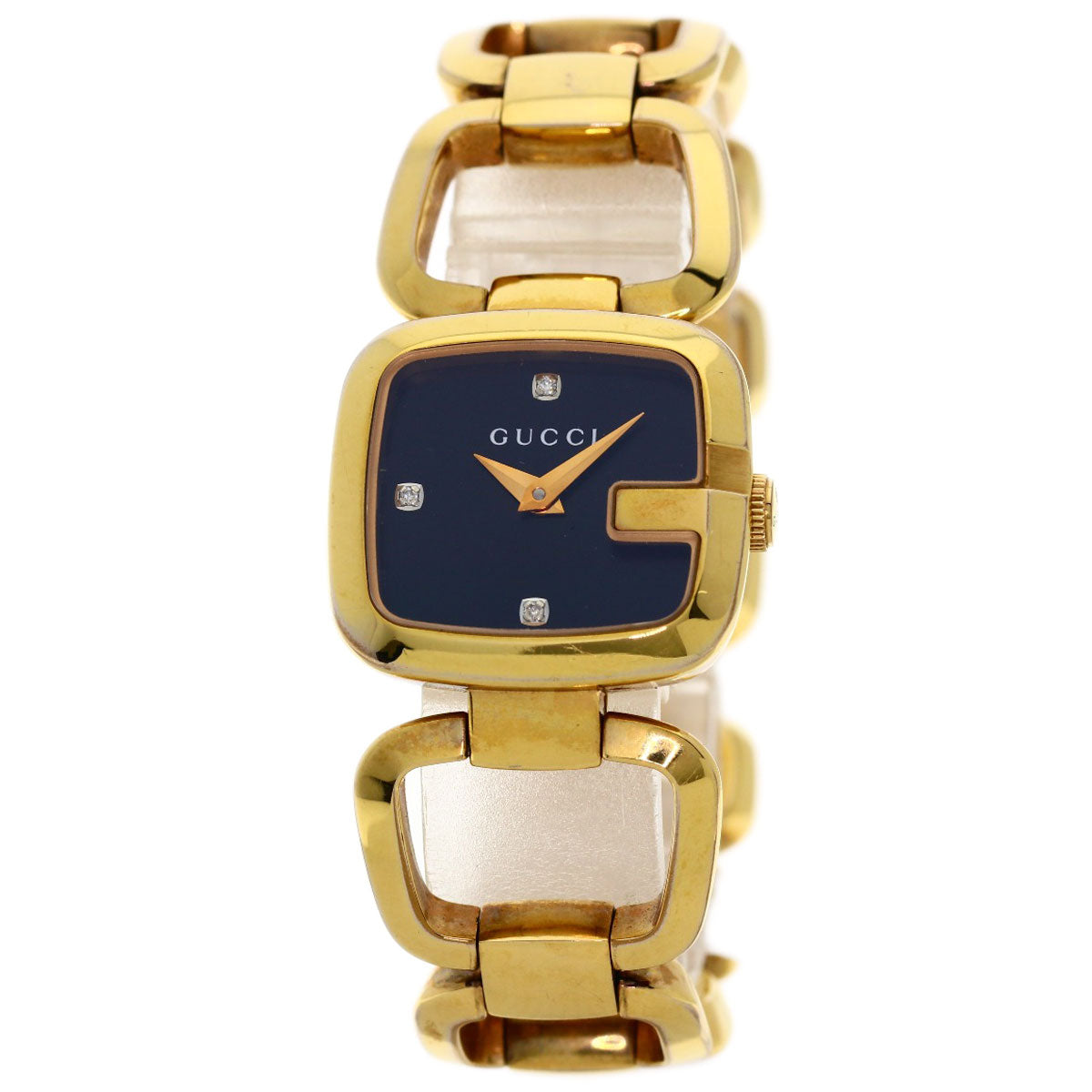 GUCCI Watches Quartz 125.5 Gold Plated , Gold Plated gold G Collection 3P Diamond Square black dial Women