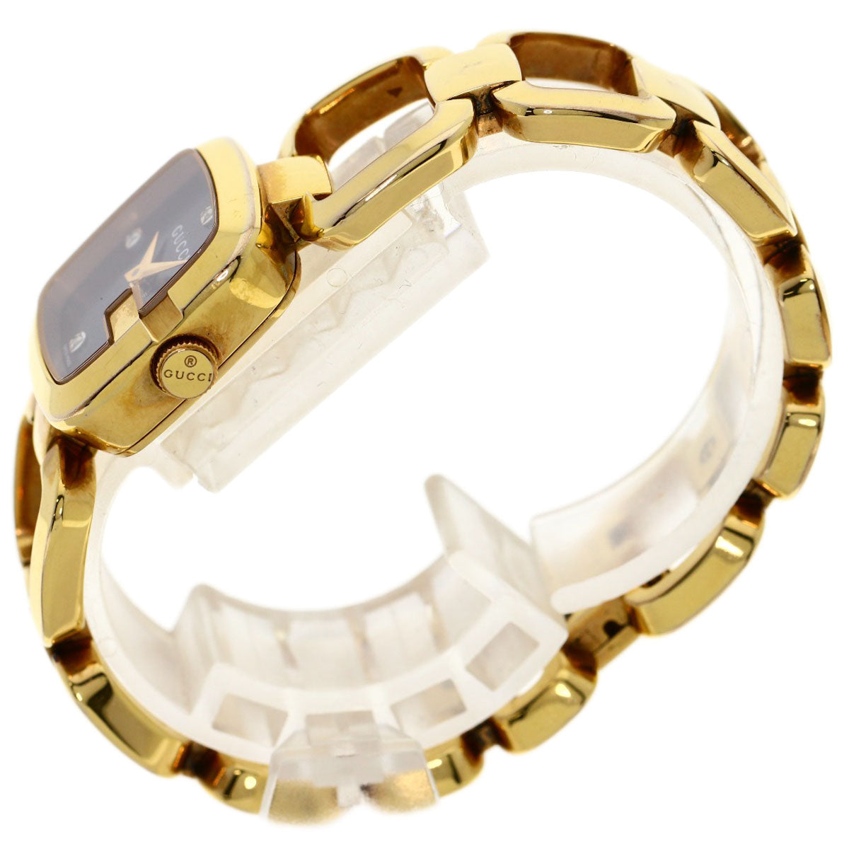 GUCCI Watches Quartz 125.5 Gold Plated , Gold Plated gold G Collection 3P Diamond Square black dial Women