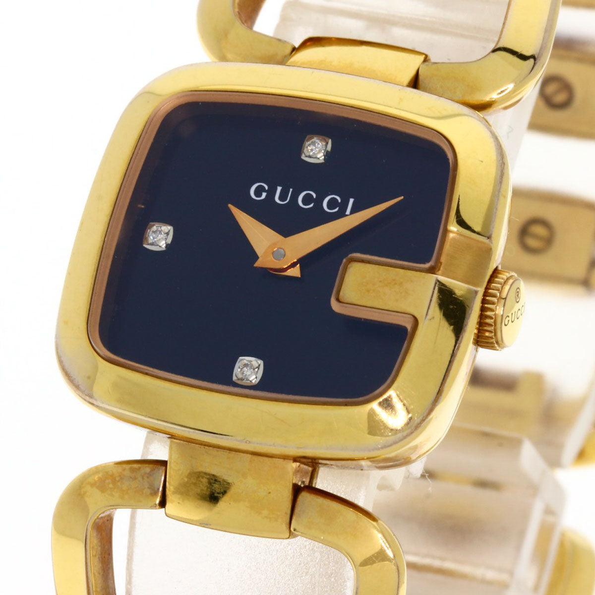 GUCCI Watches Quartz 125.5 Gold Plated , Gold Plated gold G Collection 3P Diamond Square black dial Women