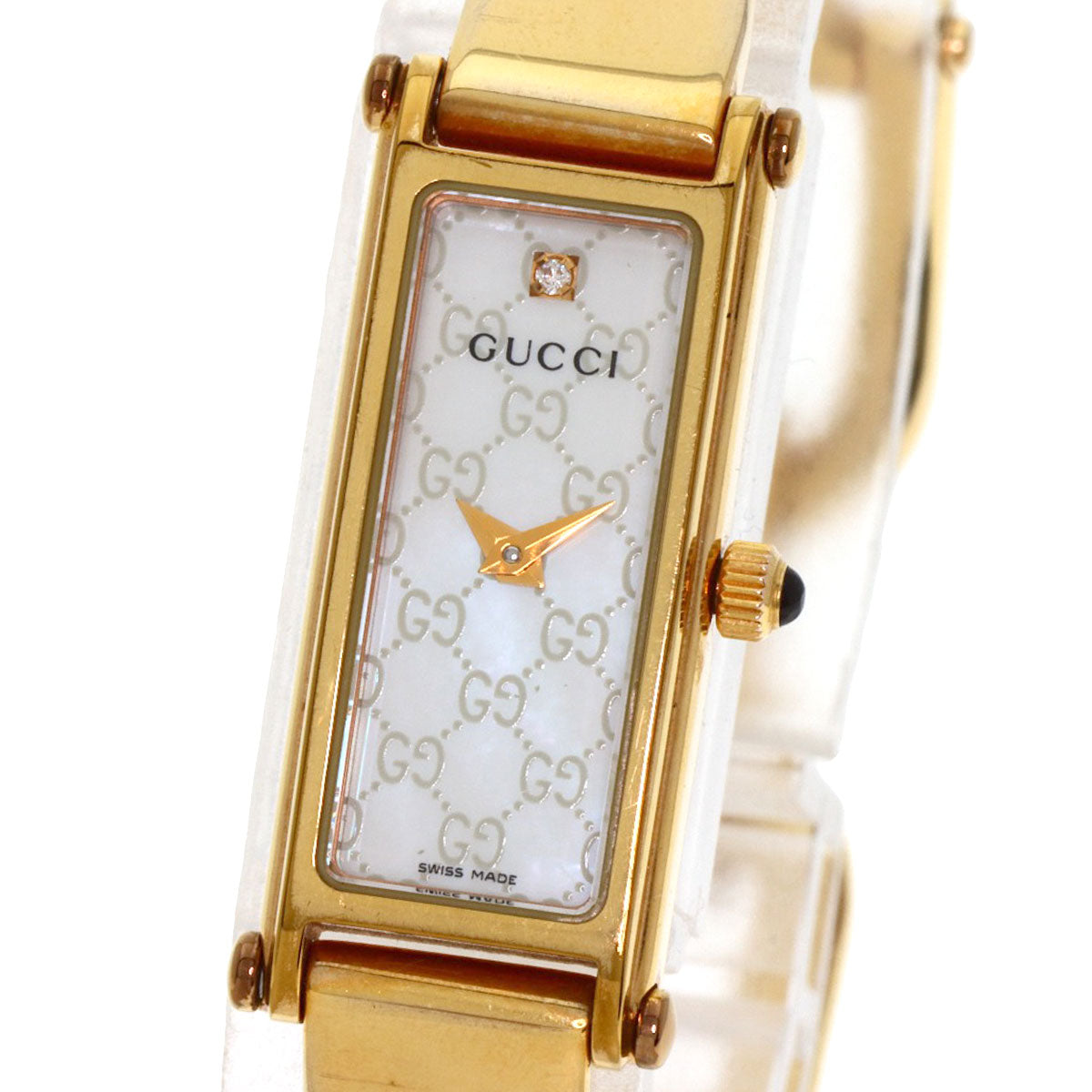 GUCCI Watches Quartz 1500L Gold Plated , Gold Plated gold Square Face 1P Diamond White shell dial Women
