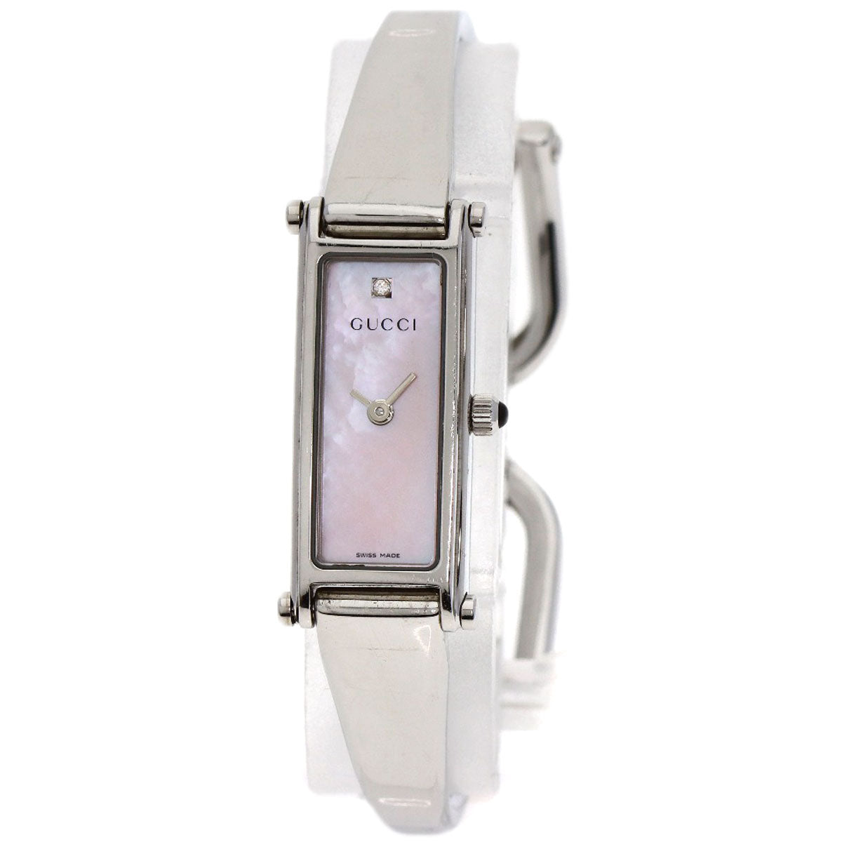 GUCCI Watches Quartz 1500L Stainless Steel , Stainless Steel Silver Square Face 1P Diamond Pink shell dial Women