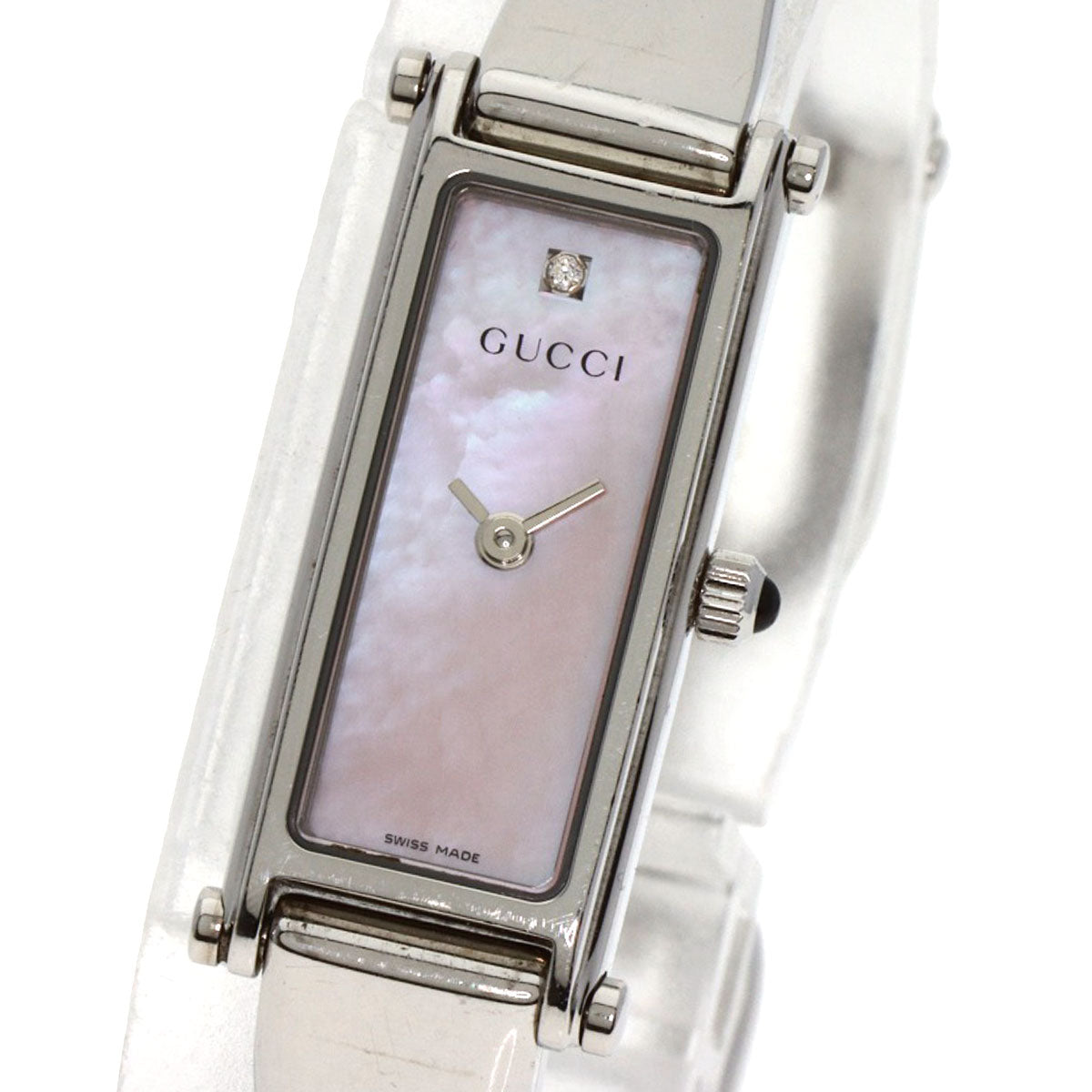 GUCCI Watches Quartz 1500L Stainless Steel , Stainless Steel Silver Square Face 1P Diamond Pink shell dial Women