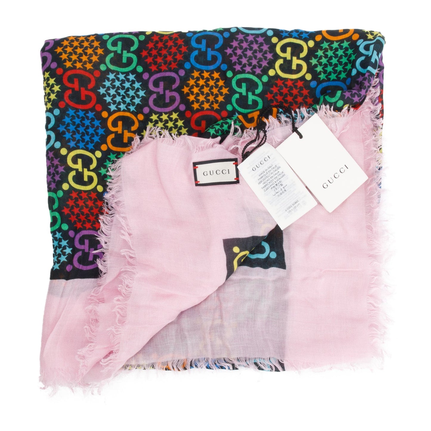 Gucci Black/Pink Multicolor Lady GG  Psychedelic Silk Square Scarf