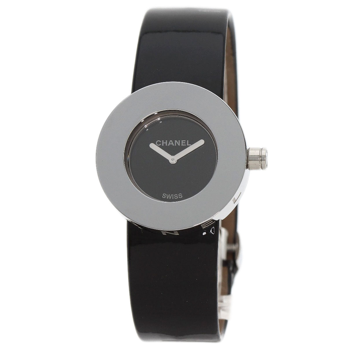 CHANEL Watches Quartz H0579 Stainless Steel, Leather Silver La Ronde black dial Women