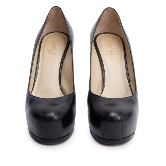 Saint Laurent Black Leather Tribtoo 85 Platform Pumps, Size 36.5