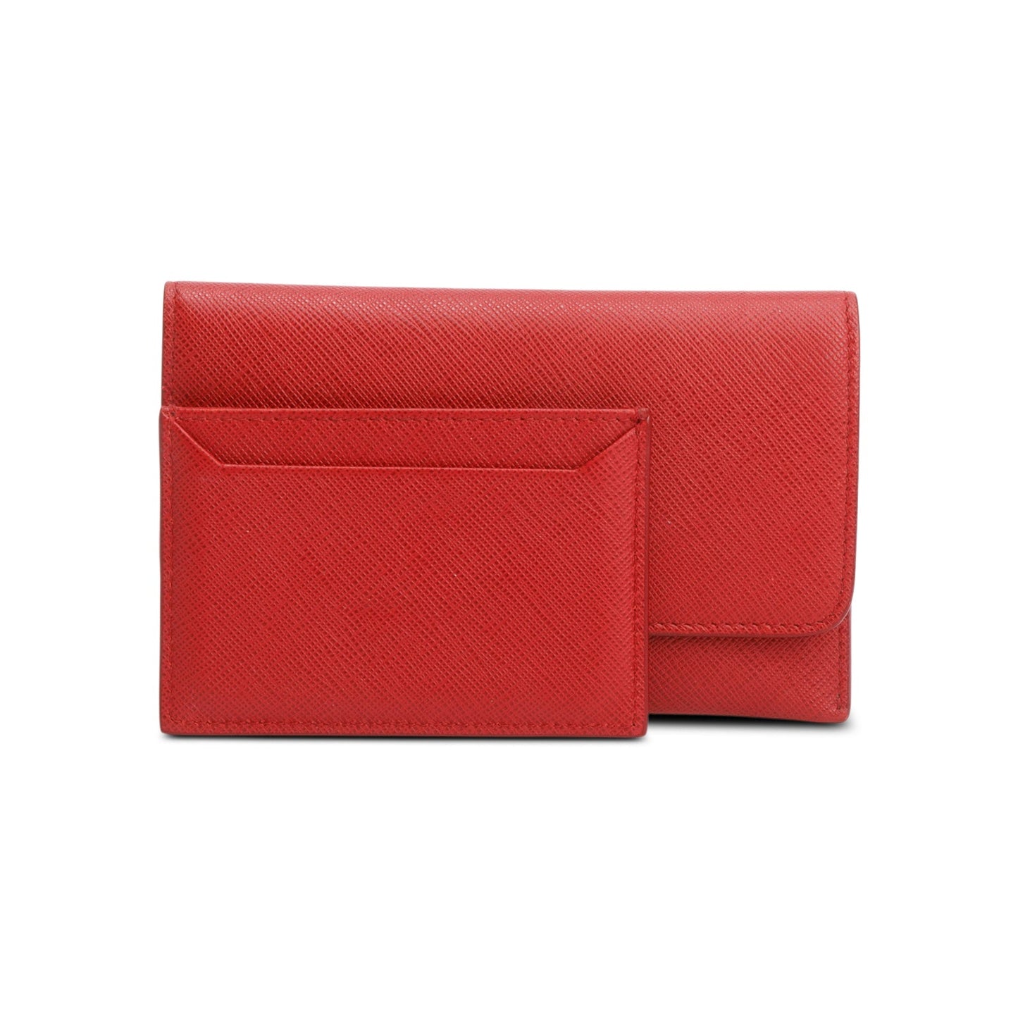 Prada Red Saffiano Metal Leather Hard Holder Flap Wallet