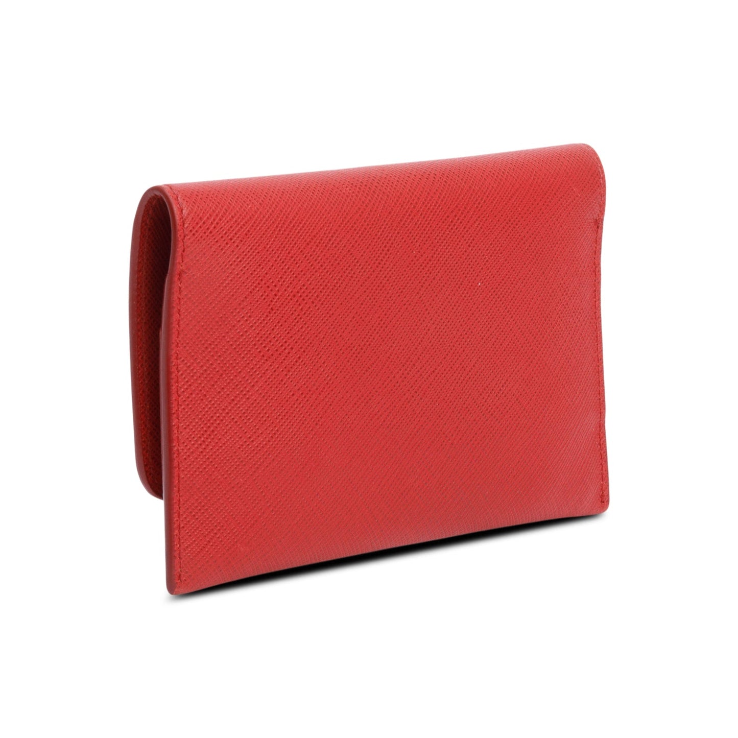 Prada Red Saffiano Metal Leather Hard Holder Flap Wallet