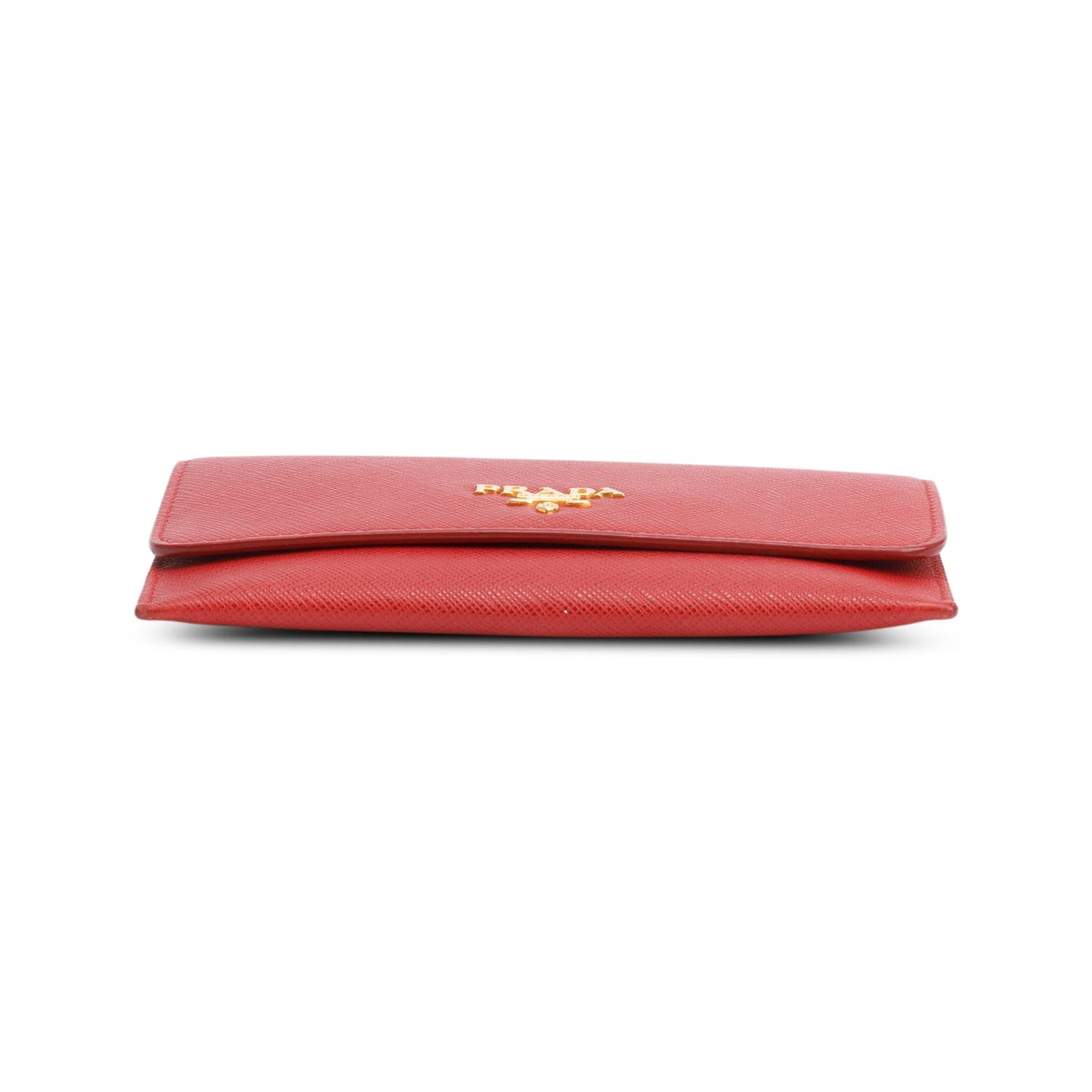 Prada Red Saffiano Metal Leather Hard Holder Flap Wallet
