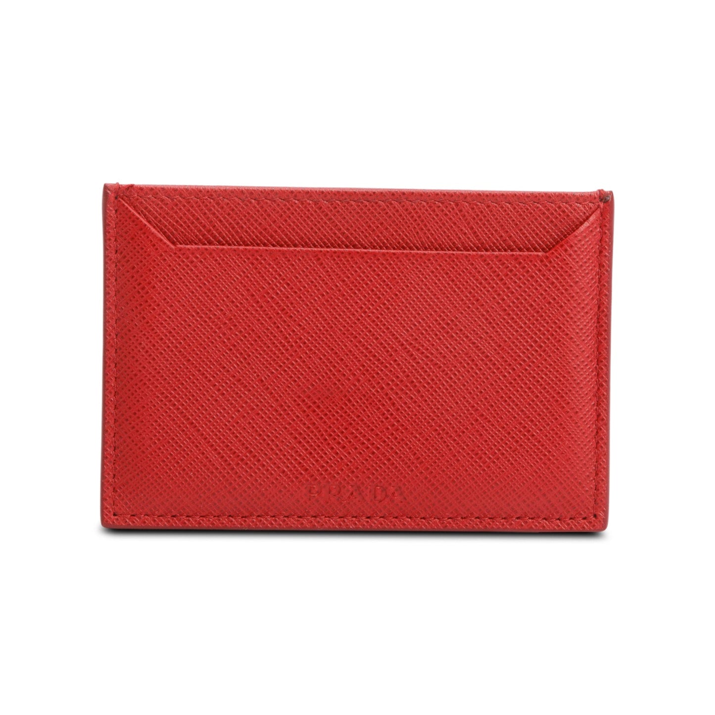 Prada Red Saffiano Metal Leather Hard Holder Flap Wallet