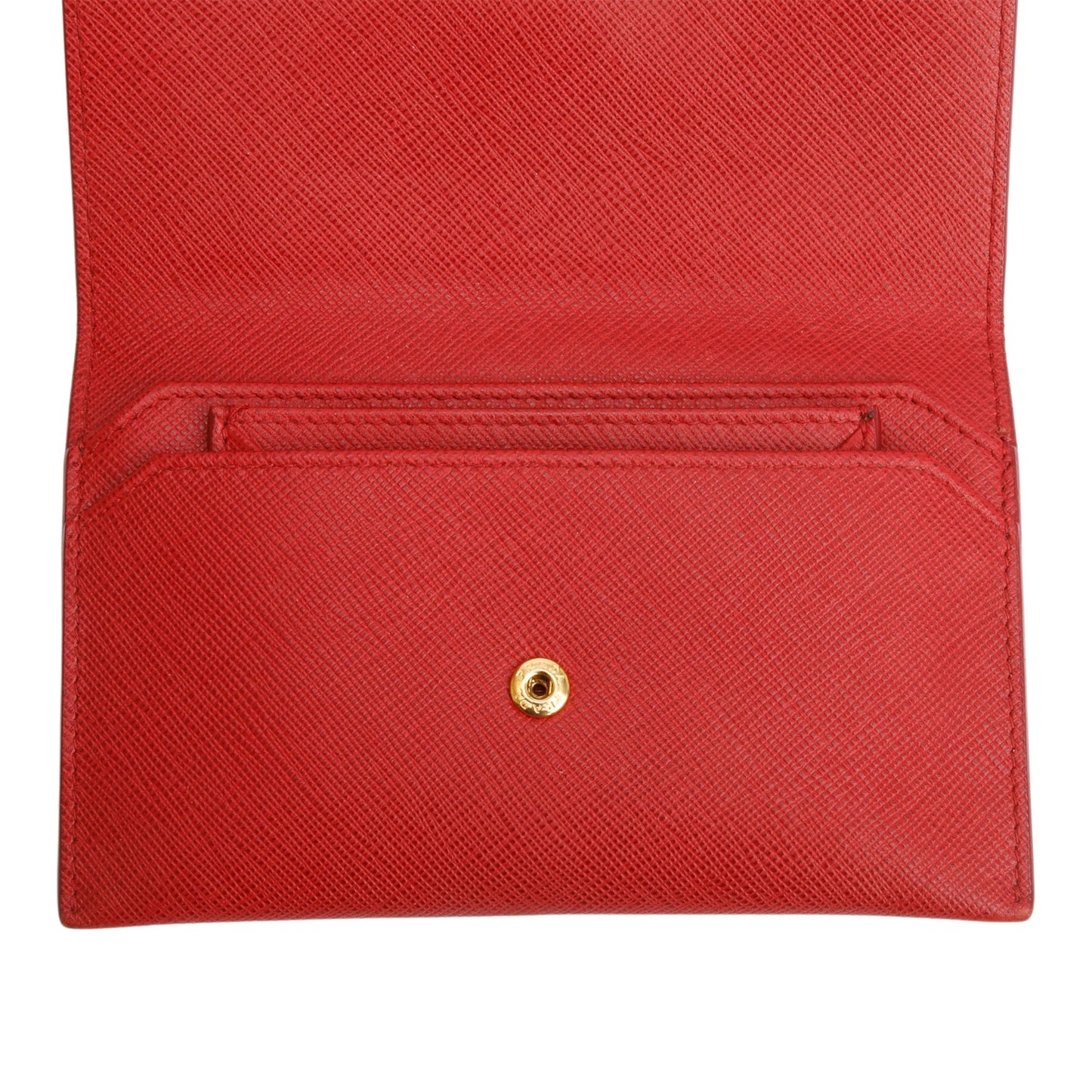 Prada Red Saffiano Metal Leather Hard Holder Flap Wallet
