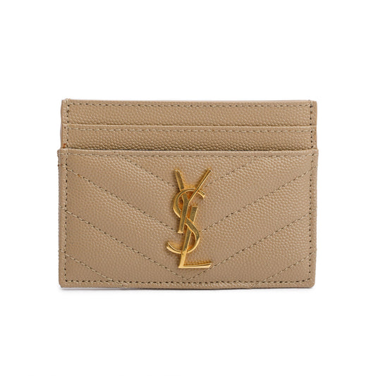 Saint Laurent Beige Grain de Poudre Matelasse Chevron Leather Card Case