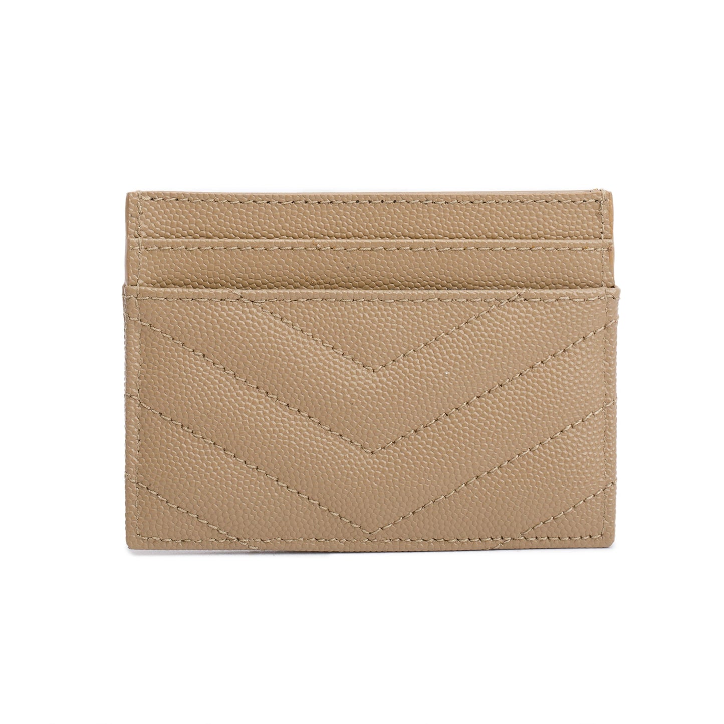 Saint Laurent Beige Grain de Poudre Matelasse Chevron Leather Card Case