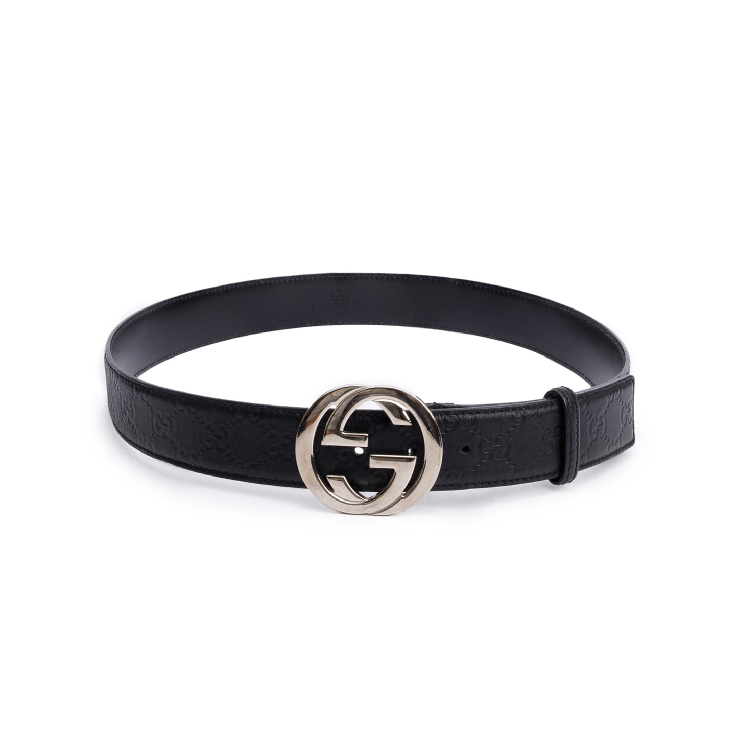 Gucci Black Signature Leather Interlocking G Buckle Belt 100 40