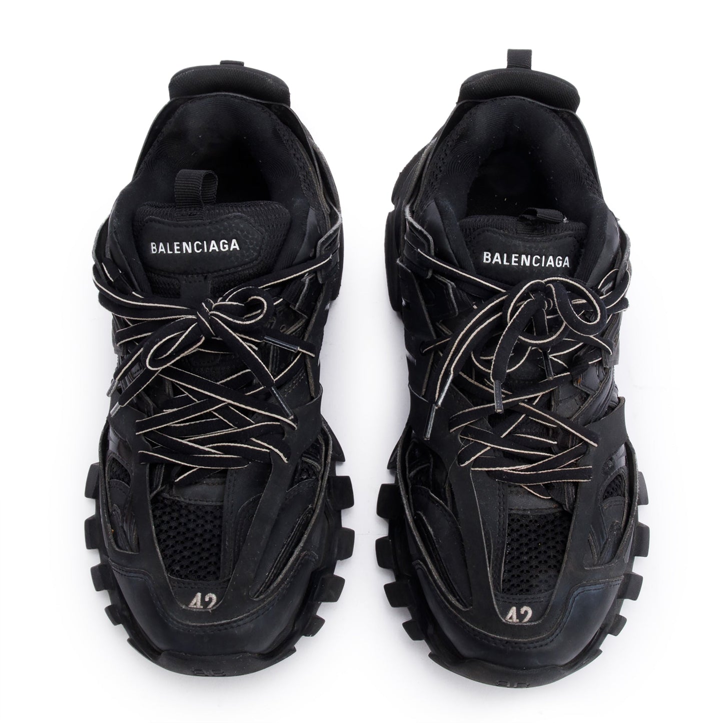 Balenciaga Black Leather Fabric Mesh Track Sneakers, Size 42
