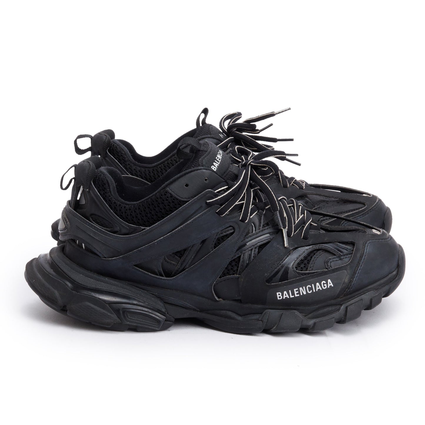 Balenciaga Black Leather Fabric Mesh Track Sneakers, Size 42