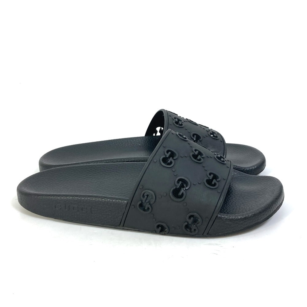 GUCCI Sandals 573922 rubber black Flat petanko GG Women's Slide Sandals mens 39