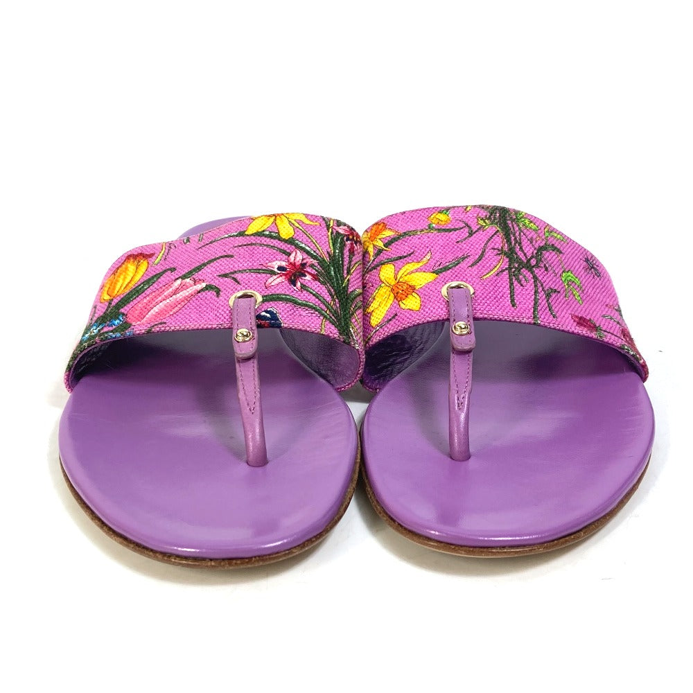 GUCCI Sandals 155100 Canvas/Leather, Canvas x Leather purple flat Flora floral pattern flower mens 7.5