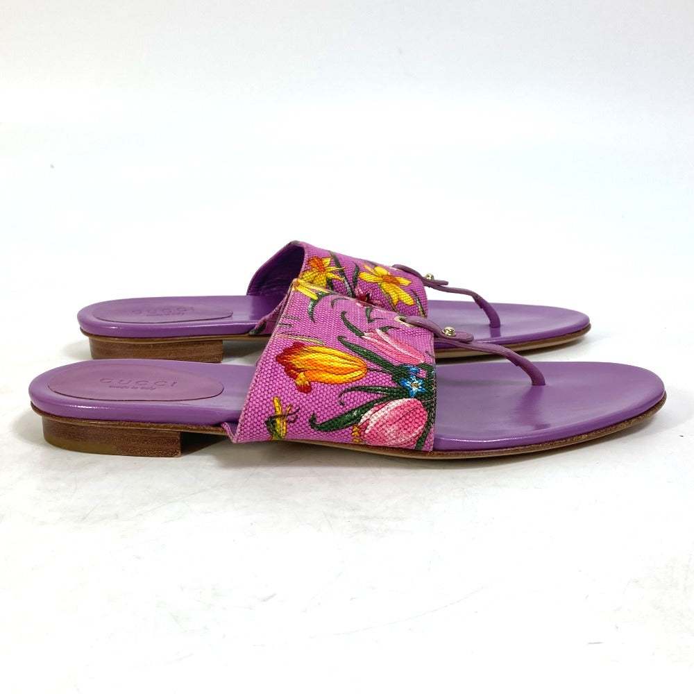 GUCCI Sandals 155100 Canvas/Leather, Canvas x Leather purple flat Flora floral pattern flower mens 7.5