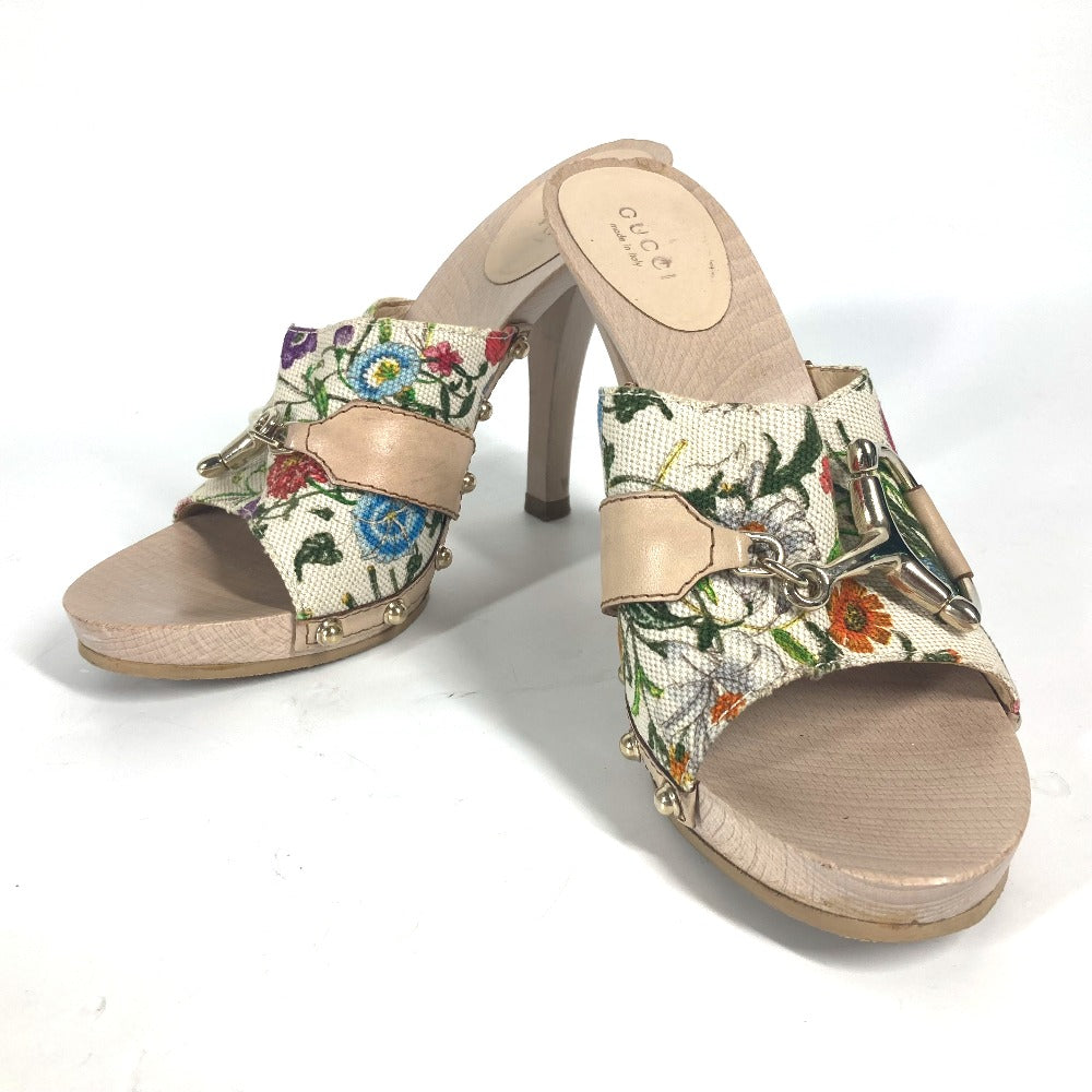 GUCCI Sandals 149910 Wood, Canvas multicolor Flora floral pattern flower Women 37