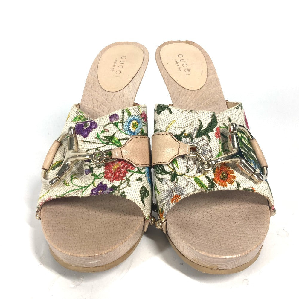 GUCCI Sandals 149910 Wood, Canvas multicolor Flora floral pattern flower Women 37