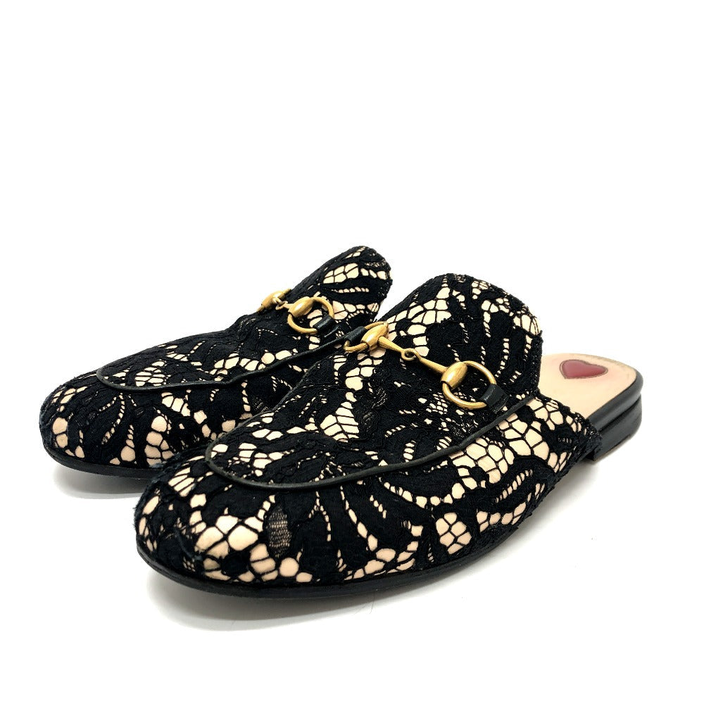 GUCCI Sandals 475094 Lace, Leather black Race Horsebit 36