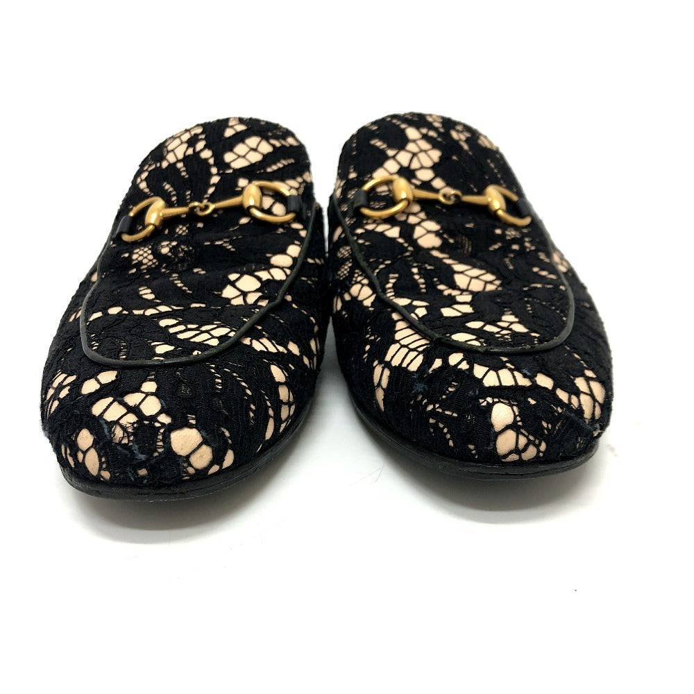 GUCCI Sandals 475094 Lace, Leather black Race Horsebit 36