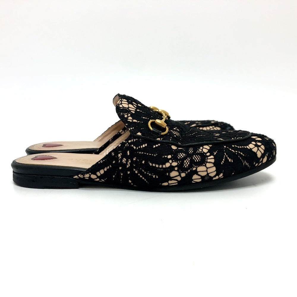 GUCCI Sandals 475094 Lace, Leather black Race Horsebit 36