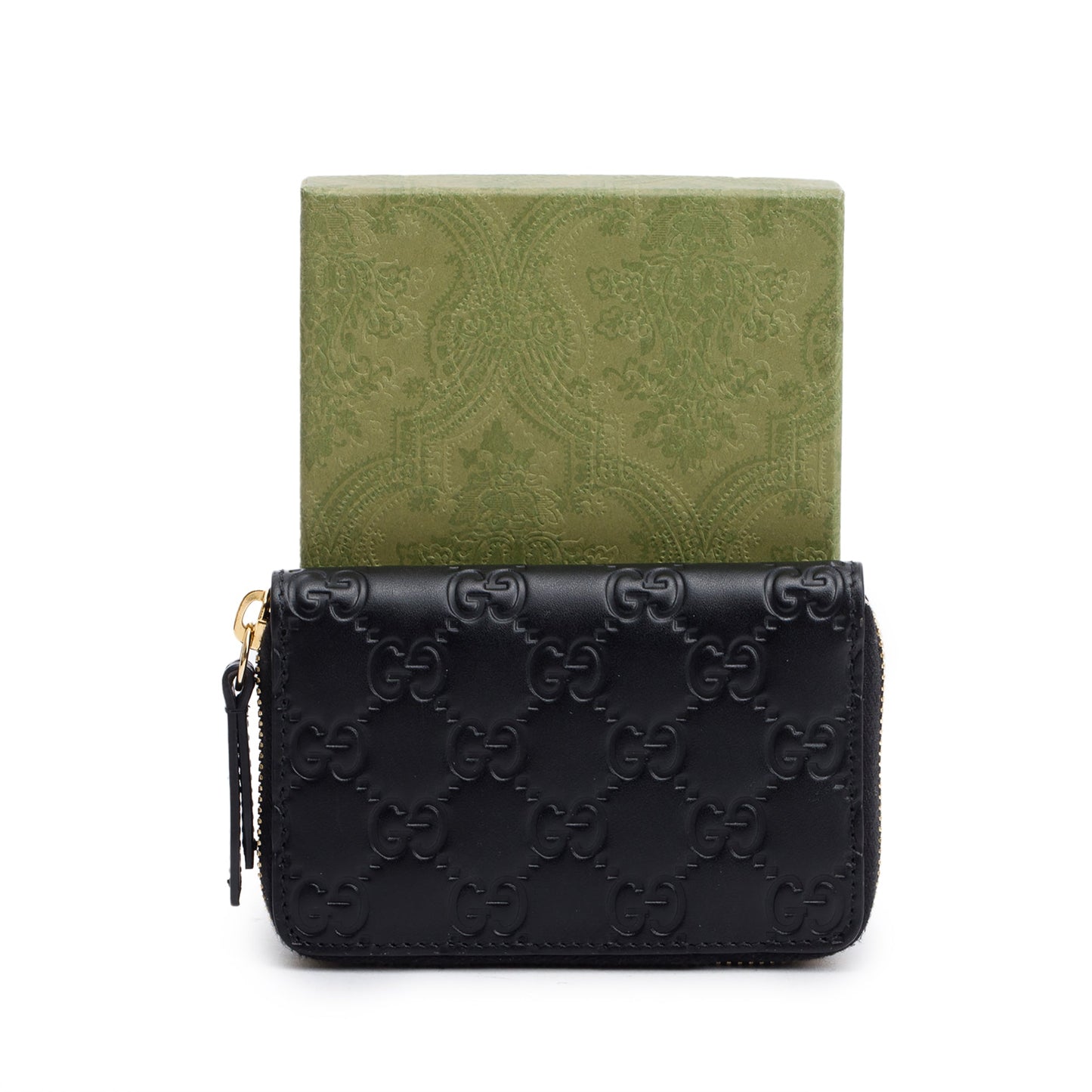 Gucci Black Guccissima Leather Zip Around Card Case