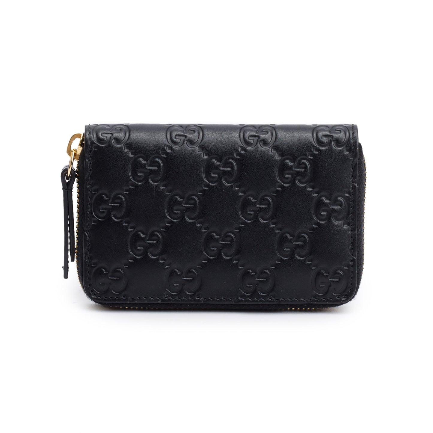 Gucci Black Guccissima Leather Zip Around Card Case