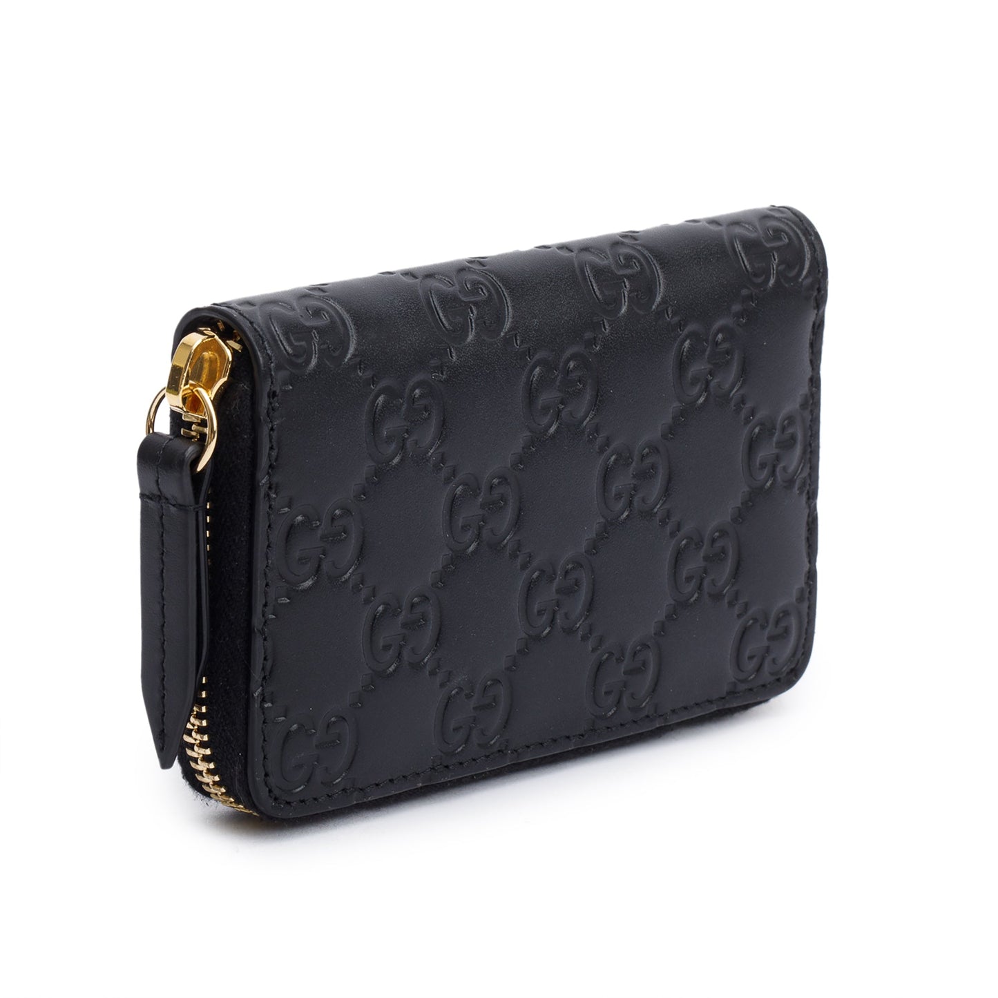 Gucci Black Guccissima Leather Zip Around Card Case