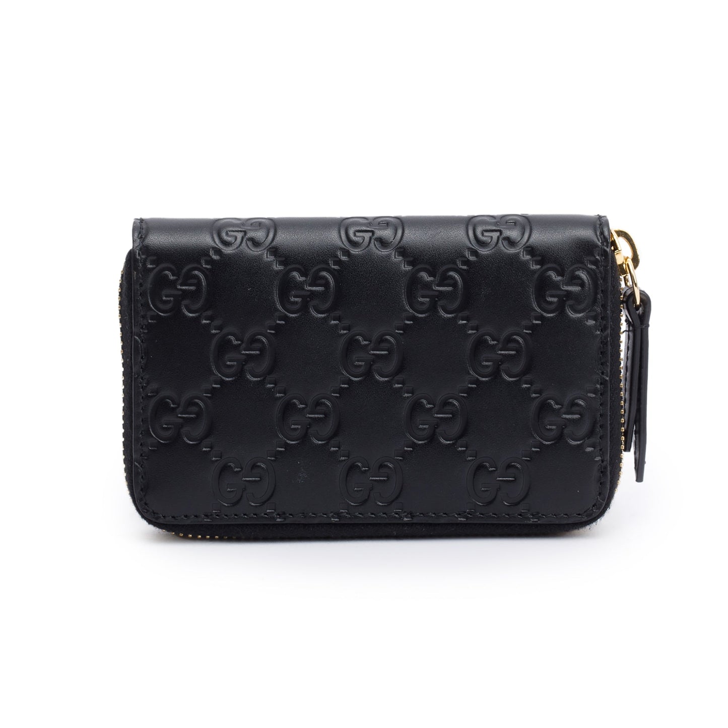 Gucci Black Guccissima Leather Zip Around Card Case