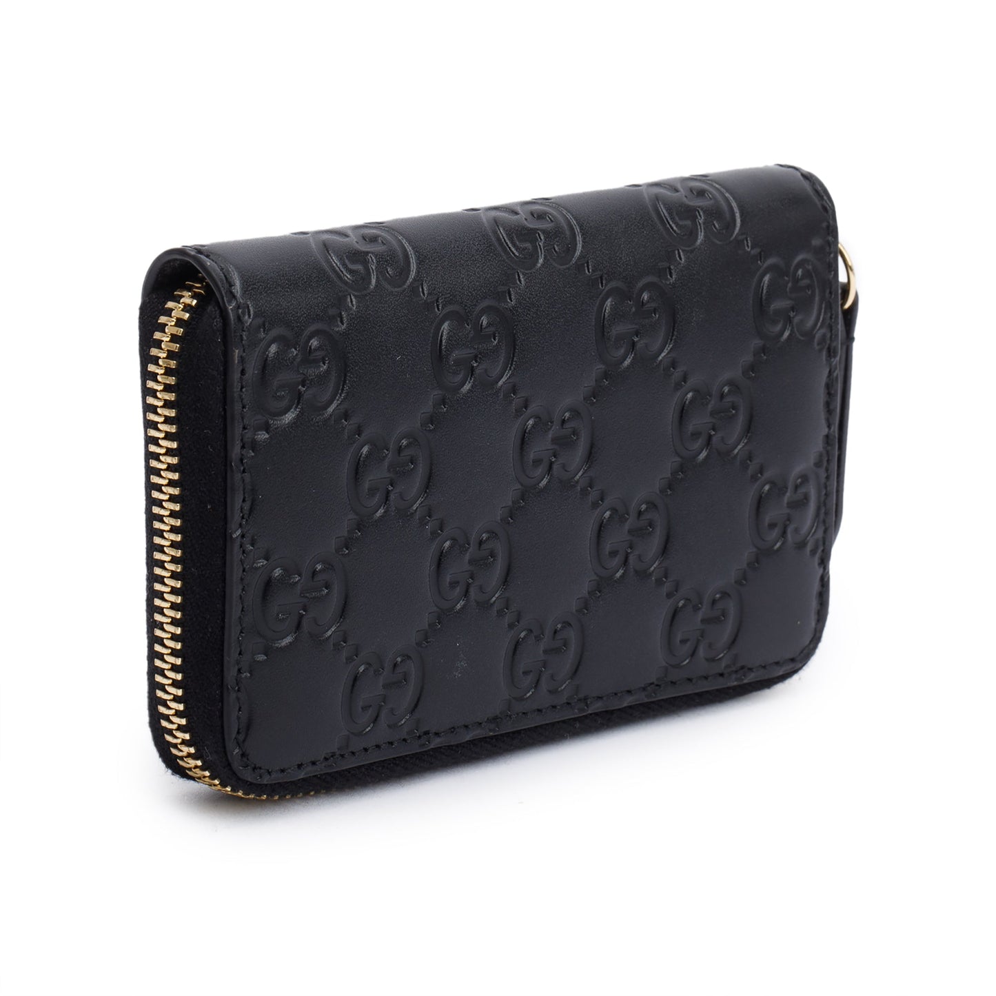 Gucci Black Guccissima Leather Zip Around Card Case