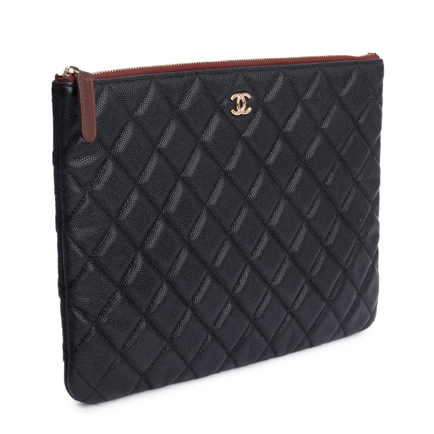 Chanel Black Quilted Caviar Leather Medium O-Case Clutch