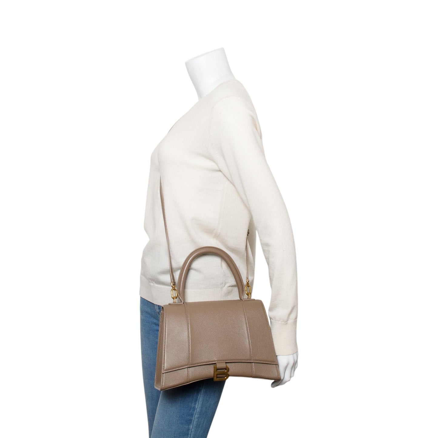 Balenciaga Beige Grained Leather Medium Hourglass Top Handle Bag